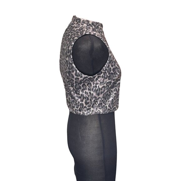 Michael Kors Womens Sequin Leopard Print Sleeveless Crop Top M Polyester - Picture 2 of 12